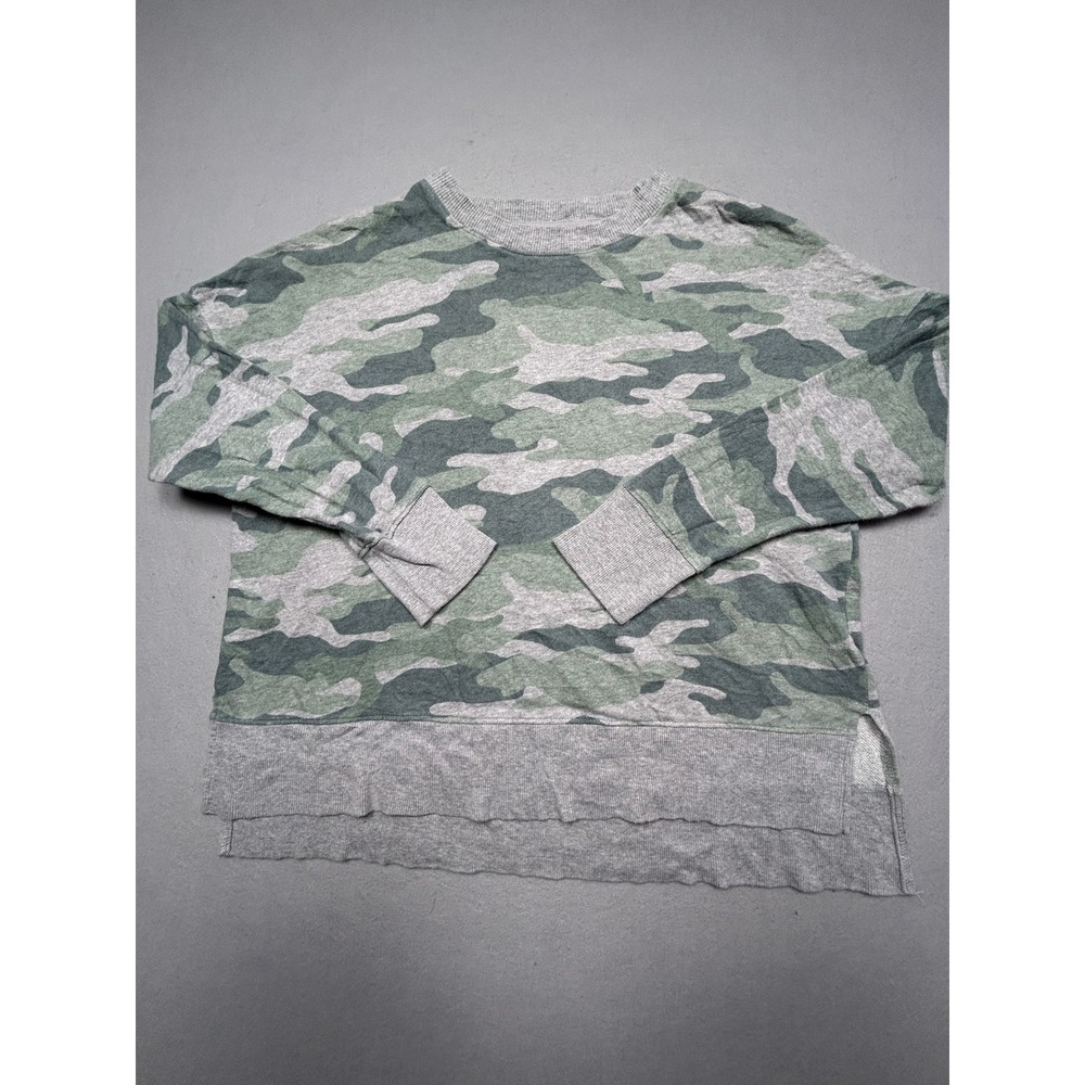 Time and‎ Tru Sweatshirt French Terry Camo Green Grey L 12-14 Womens